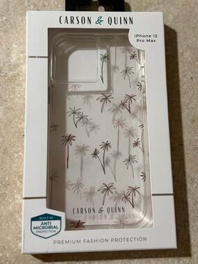 iPhone 12 Pro Max case - Clear with Rose Gold/Olive Palm Tree Accents